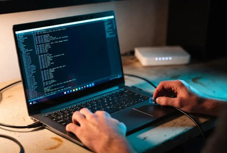 A technician runs a ping test on a Windows 11 laptop to show how to fix packet loss windows 11 at home.